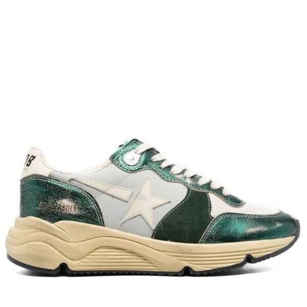 Golden Goose Running Sole Sneaker Metallic Green Leather / Sz 37 New with box
